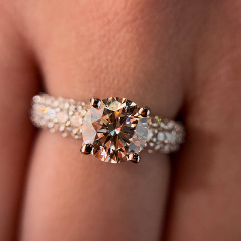 Pavé Cathedral Round Cut Lab Grown Diamond 14K Gold Ring