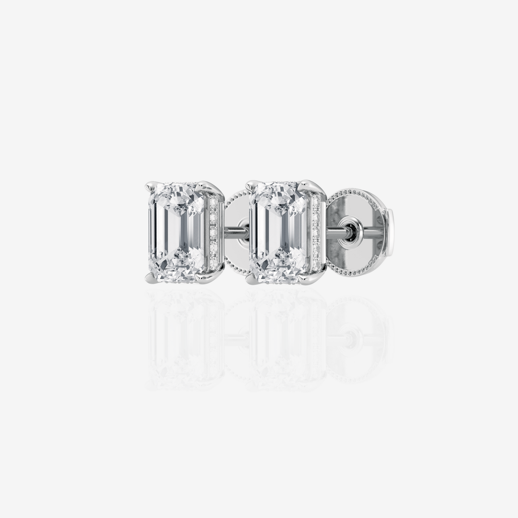Emerald Cut Lab Grown Diamond Hidden Halo Stud 14k Gold Earrings
