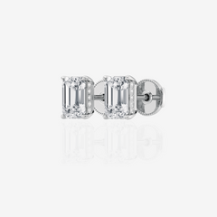 Emerald Cut Moissanite Diamond Hidden Halo Stud Sterling Silver Earrings