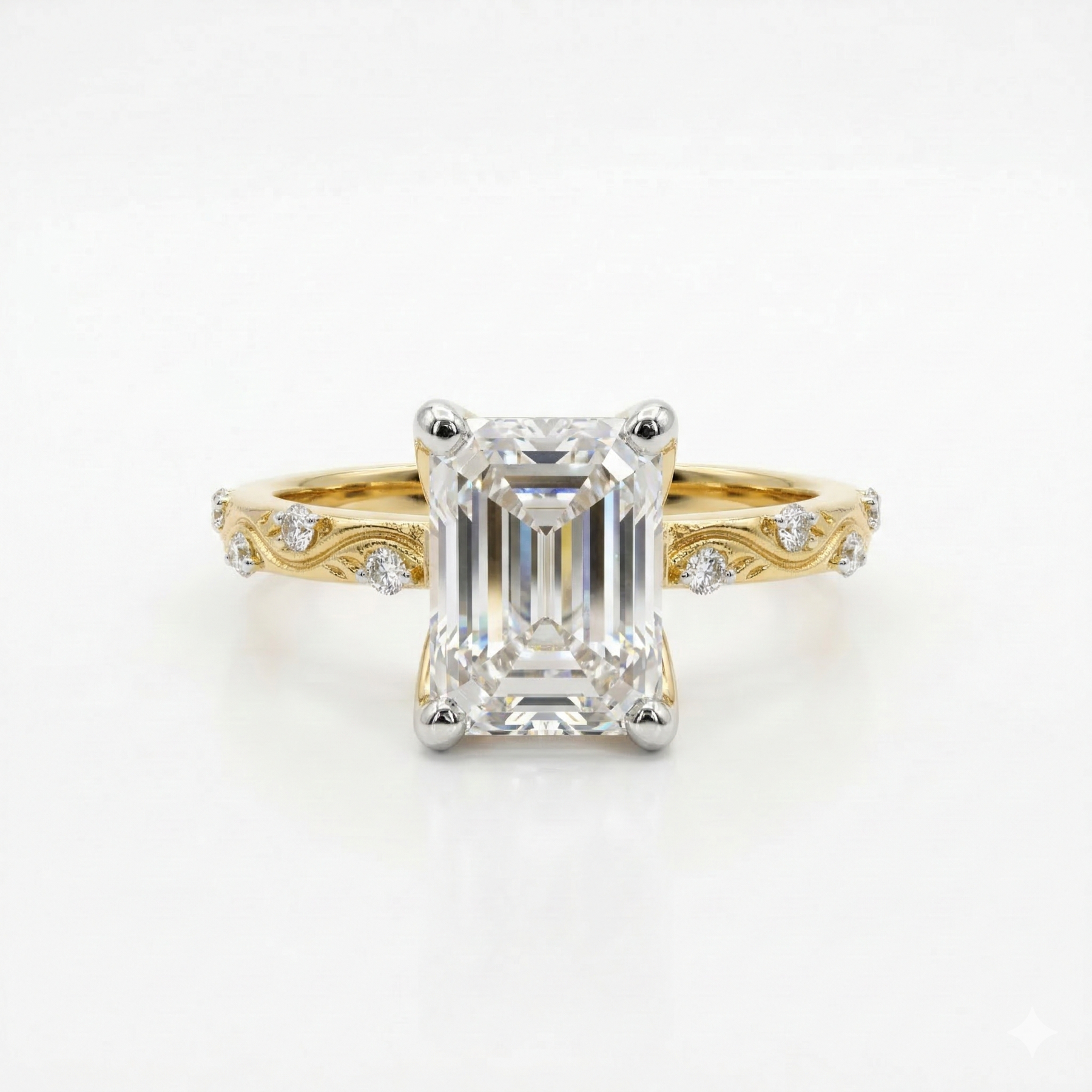 Emerald Cut Moissanite Diamond Twisted Pave Sterling Silver Ring