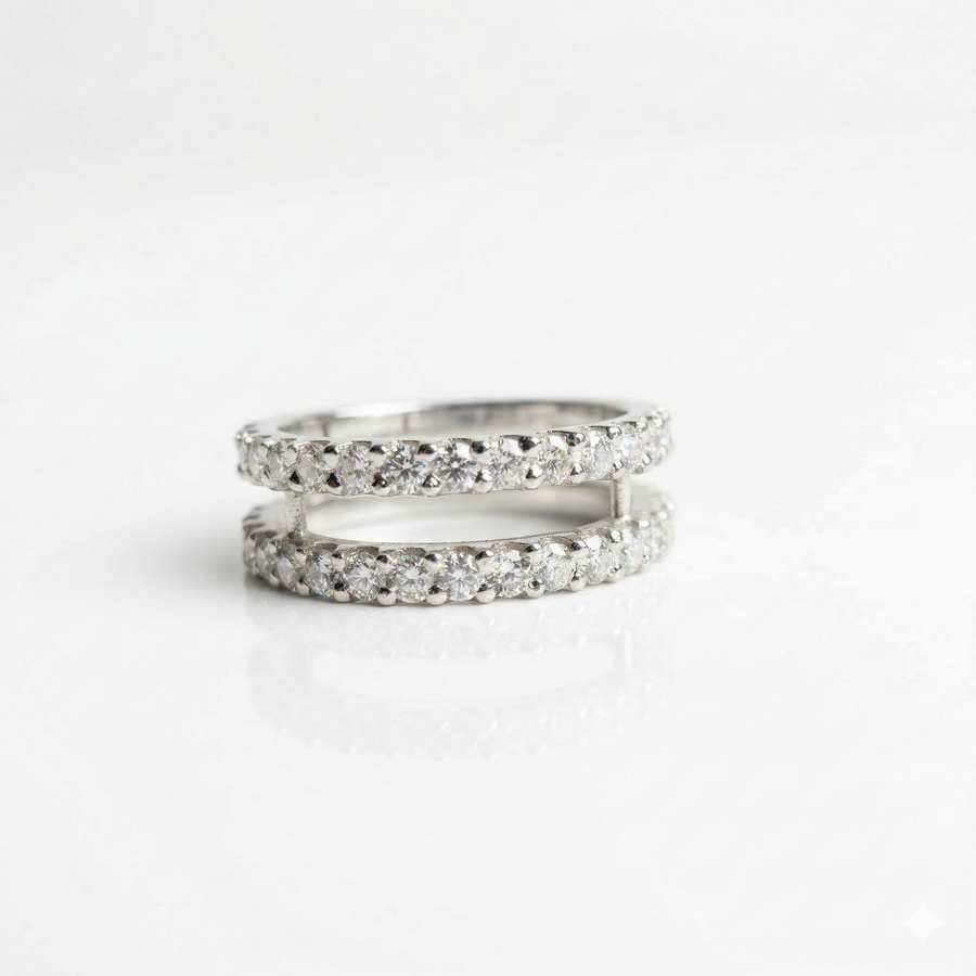 Round Cut Two Lane Moissanite Diamond  9K Gold  Wedding Ring Band