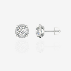 Round Cut Moissanite Diamond Halo Stud Sterling Silver Earrings