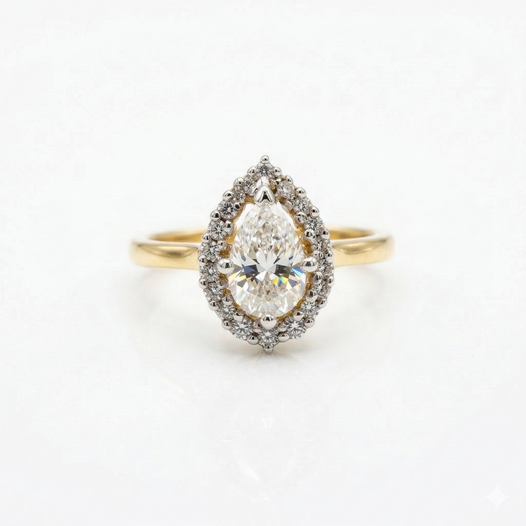 Pear Cut Halo Moissanite Diamond 9k Gold Ring