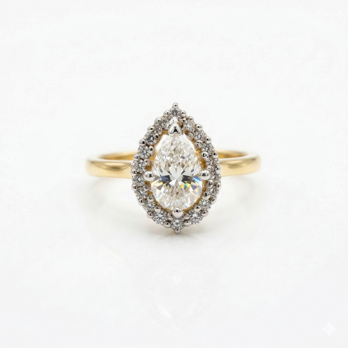 Pear Cut Halo Moissanite Diamond 9k Gold Ring