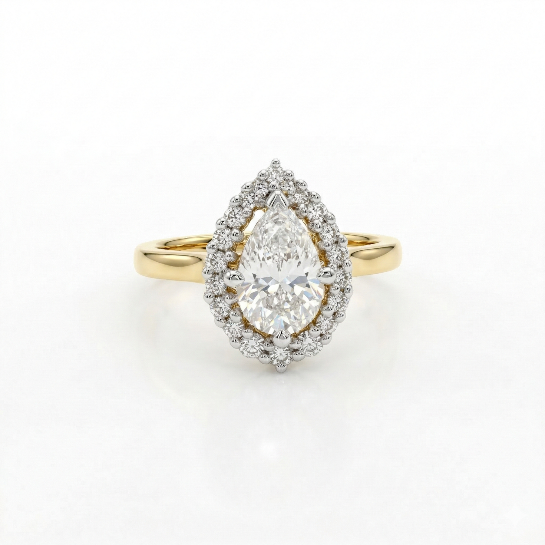 Pear Cut Moissanite Diamond Halo Sterling Silver Ring