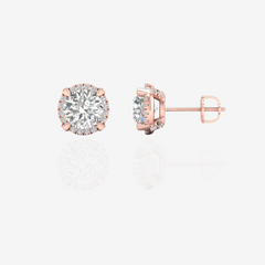 Round Cut Moissanite Diamond Halo Stud 18k Gold Earrings