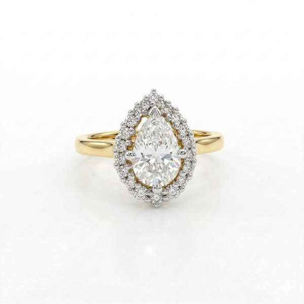 Pear Cut Halo Lab Grown Diamond 14k Gold Ring