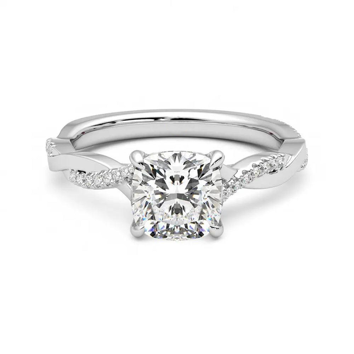 Cushion Cut Moissanite Diamond Twisted Engagement Sterling Silver Ring