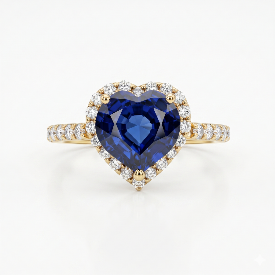 Synthetic Blue Heart Cut & Moissanite Diamond Engagement Sterling Silver Ring