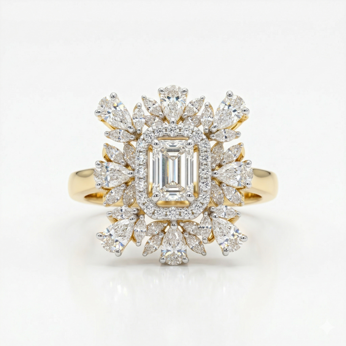 Cocktail Style Moissanite Diamond Sterling Silver Engagement Ring