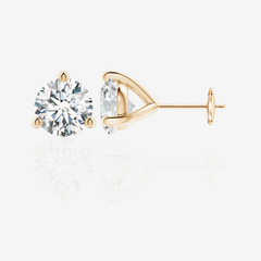 Round Cut Moissanite Diamond Three Prong Stud 14k Gold Earrings