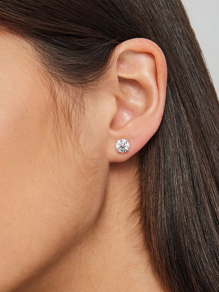 Round Cut Moissanite Diamond Certified Stud Sterling Silver Earrings