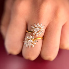 Double Flower Moissanite Diamond Sterling Silver Engagement Ring