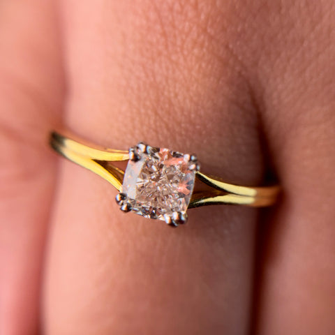 Classic Solitaire Cushion Cut Lab Grown Diamond 14K Gold Ring