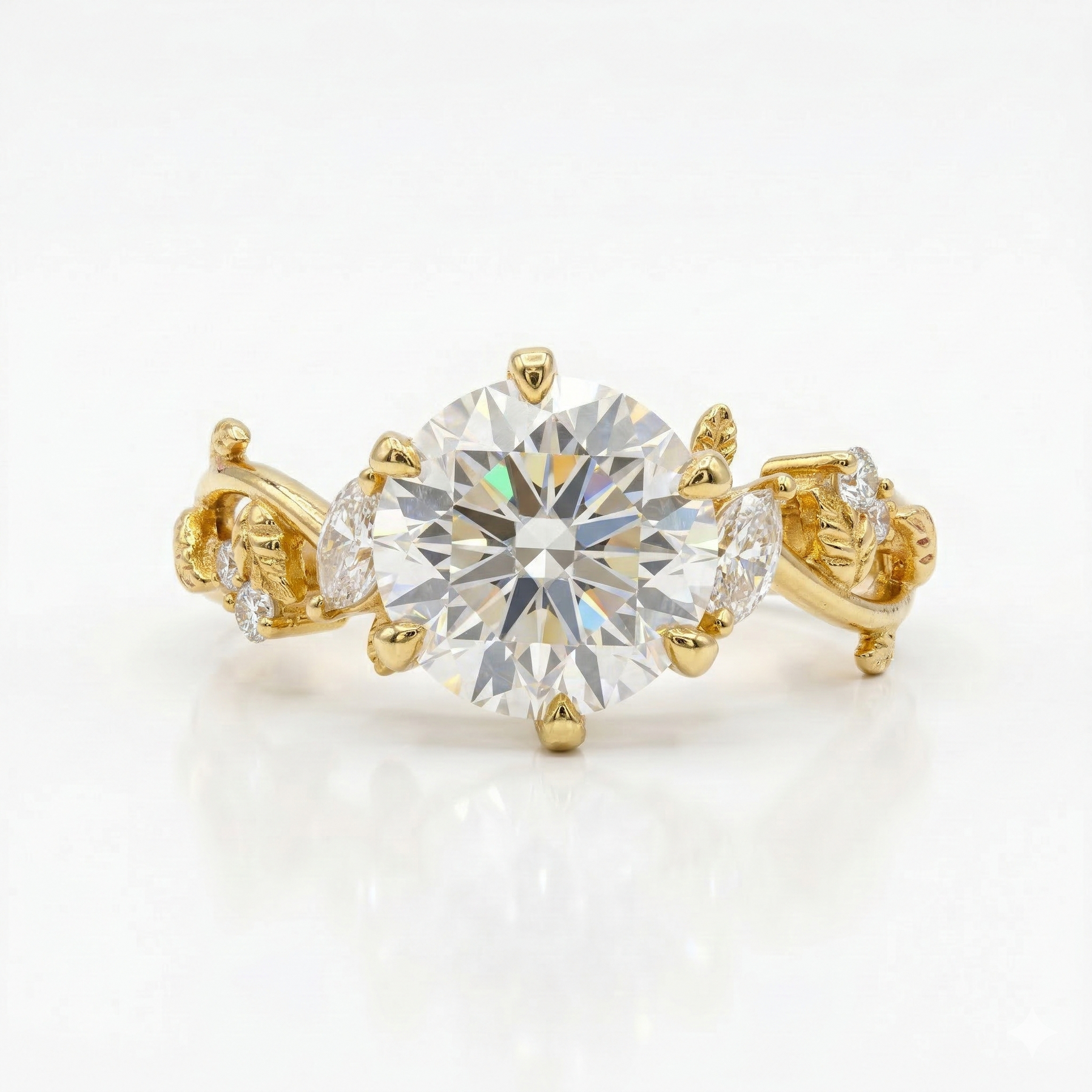 Round Cut Moissanite Diamond 14K Gold Engagement Ring