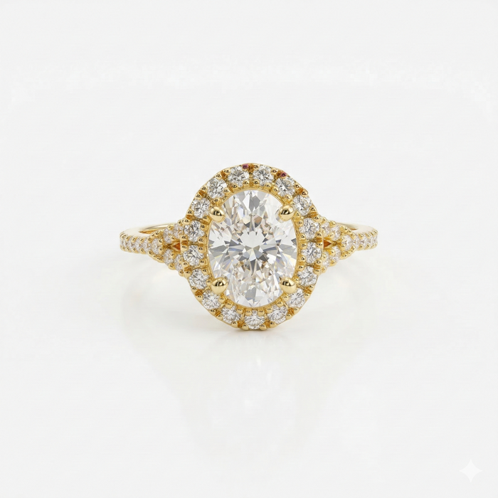 Oval Cut Halo Moissanite Diamond Sterling Silver Ring