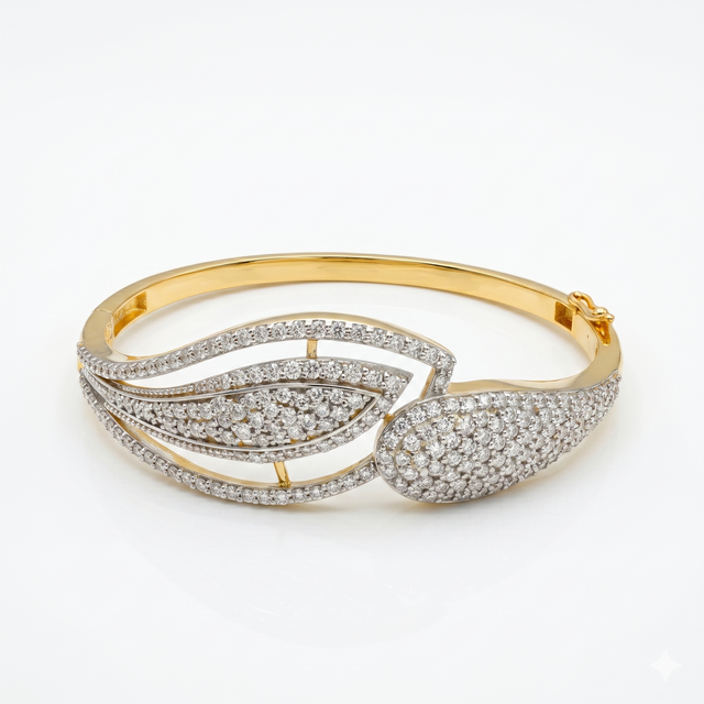 Luna Vela Round Cut Moissanite Diamond Fashion Bangle Sterling Silver Bracelet