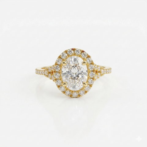 Oval Cut Halo Lab Grown Diamond 14k Gold Ring