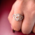 Grand Double Halo Oval Cut Moissanite Diamond Engagement 9K Gold Ring