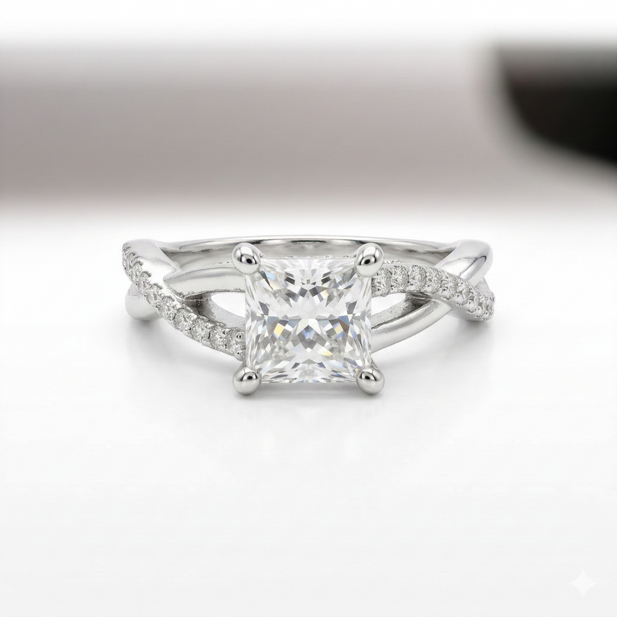 Princess Cut Lab Grown Diamond 9K Gold Engagement Ring