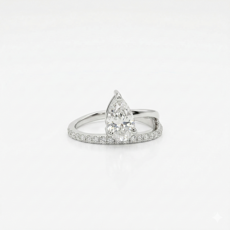 Pear and Round Lab Grown Diamond Engagement 9K Gold Ring
