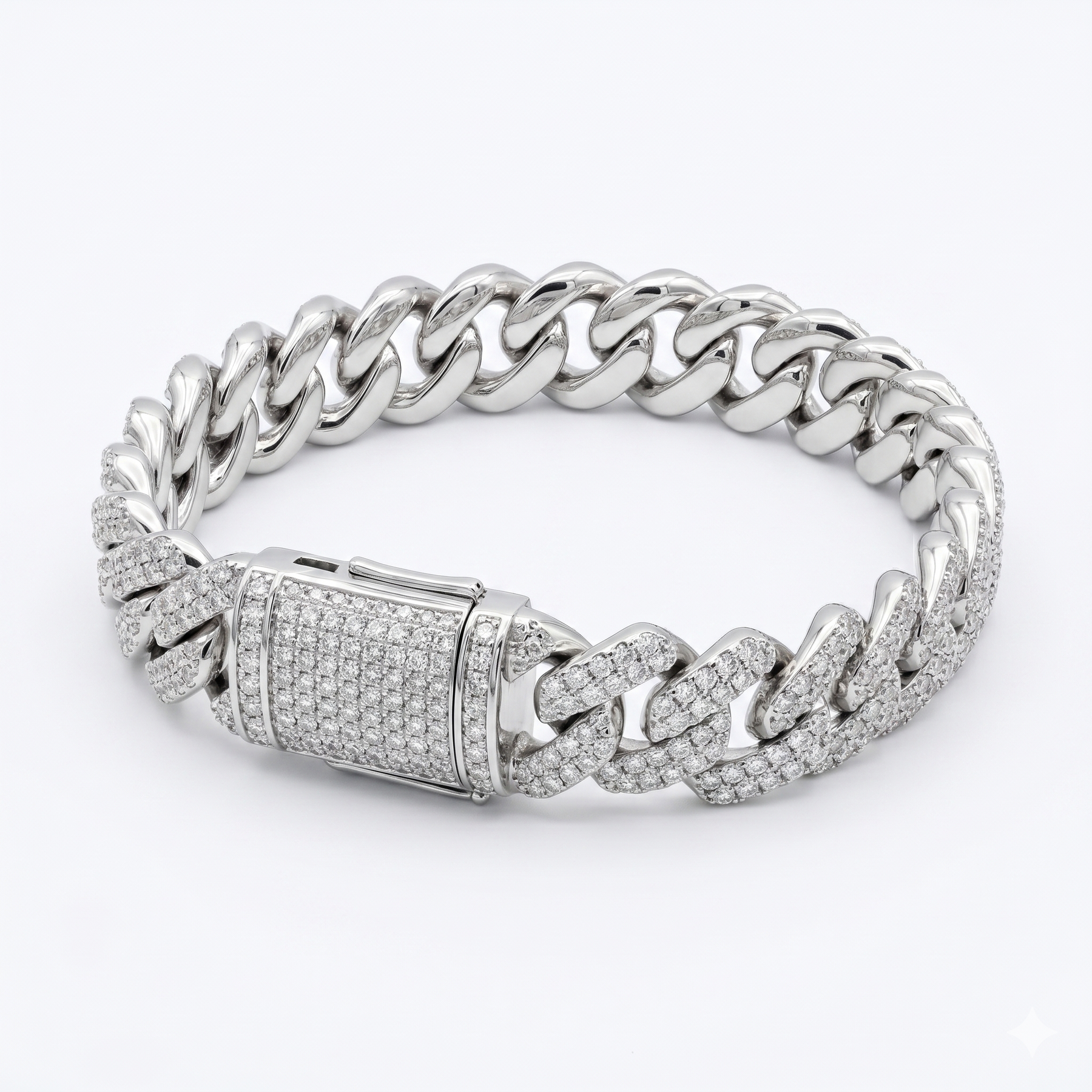 Round Cut Moissanite Diamond Cuban Sterling Silver Bracelet