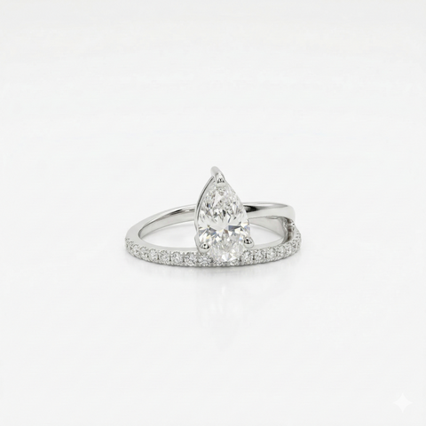Pear and Round Lab Grown Diamond Engagement 14K Gold Ring