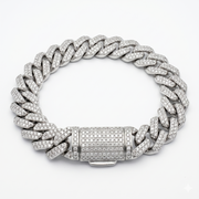 Round Cut Moissanite Diamond Cuban Sterling Silver Bracelet