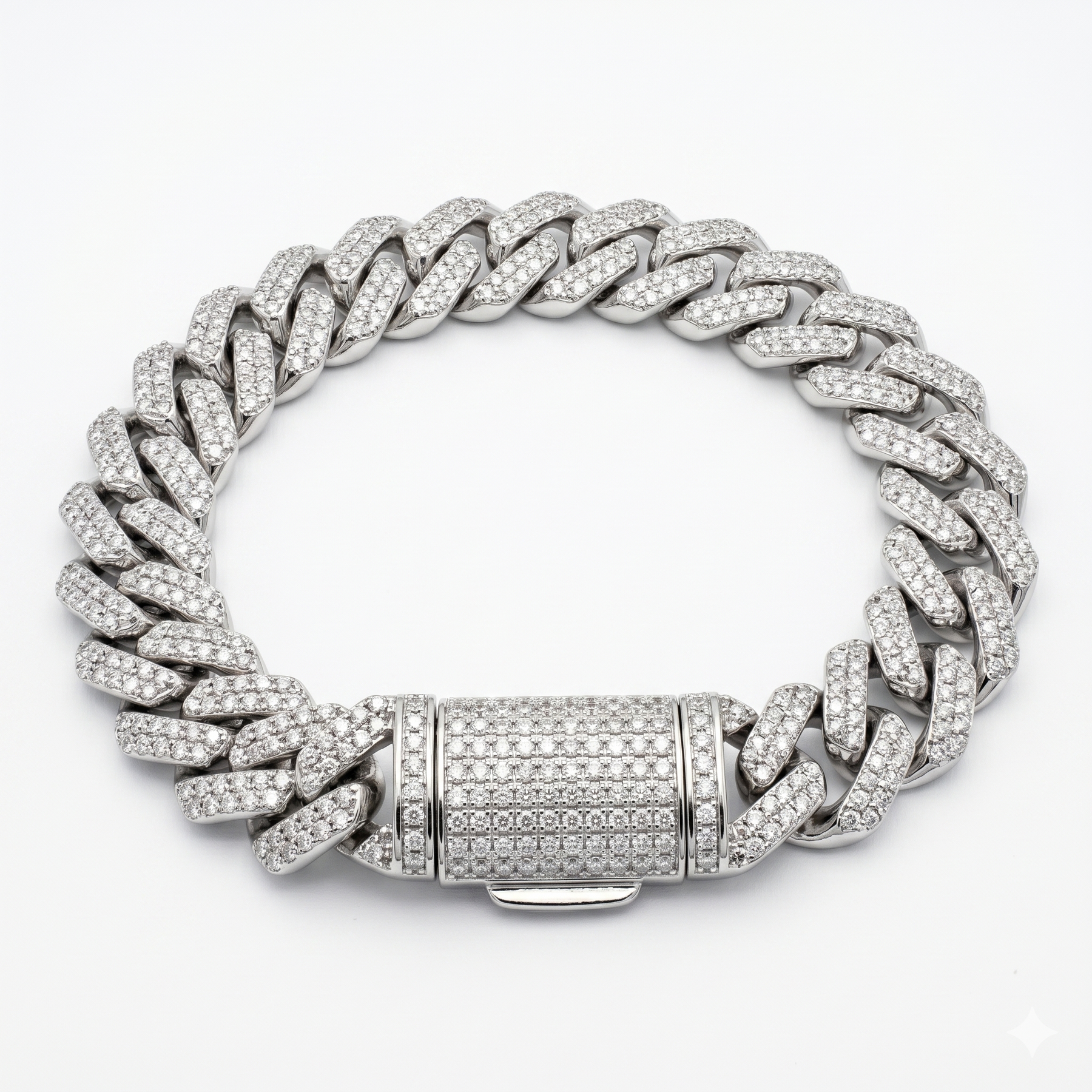 Round Cut Moissanite Diamond Cuban Sterling Silver Bracelet
