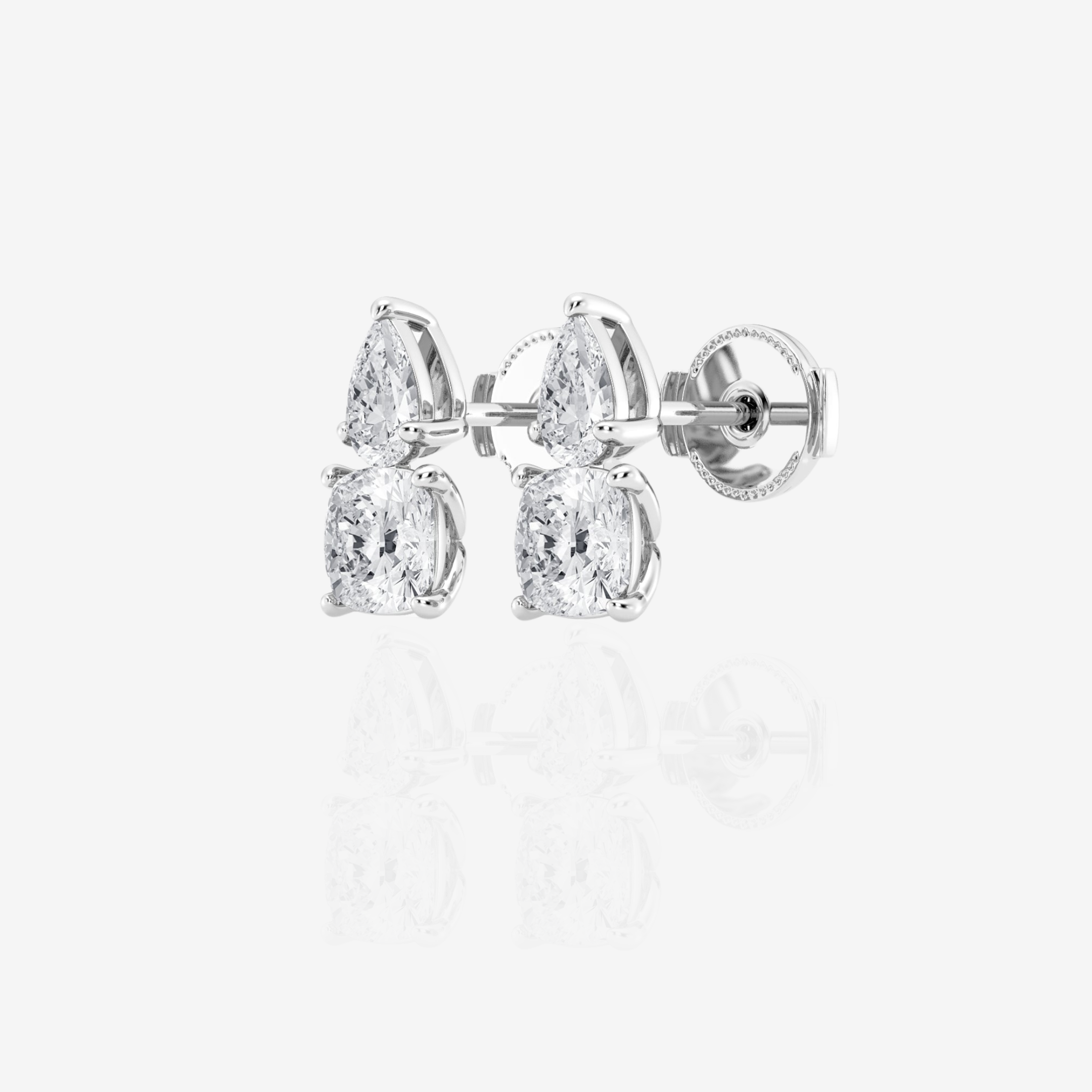 Cushion and Pear Cut Moissanite Diamond Sterling Silver Stud