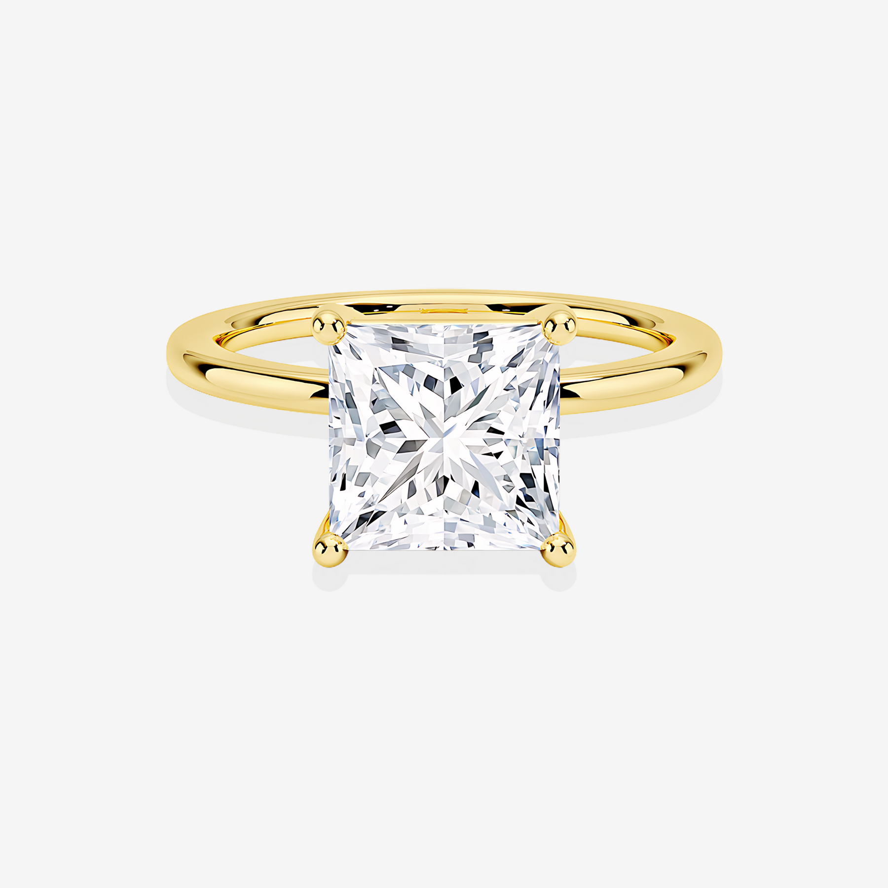 Princess Cut Moissanite Diamond Classic Solitaire Engagement 18k Gold Ring