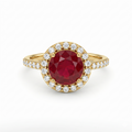 Synthetic Red Round Cut & Moissanite Diamond Engagement Sterling Silver Ring