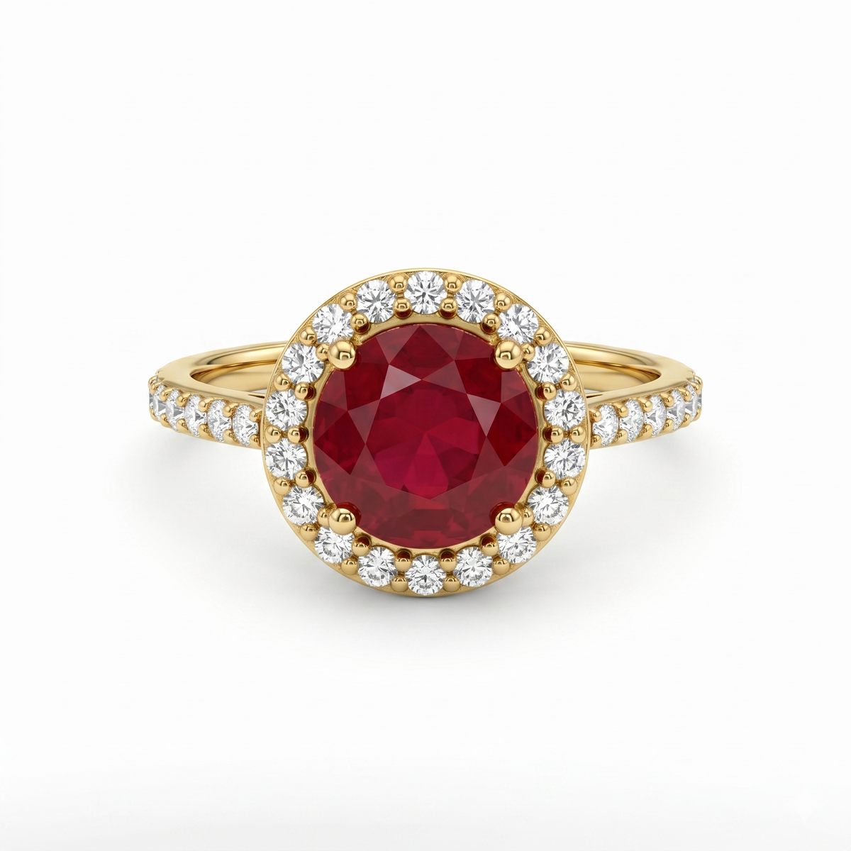Synthetic Red Round Cut & Moissanite Diamond Engagement Sterling Silver Ring
