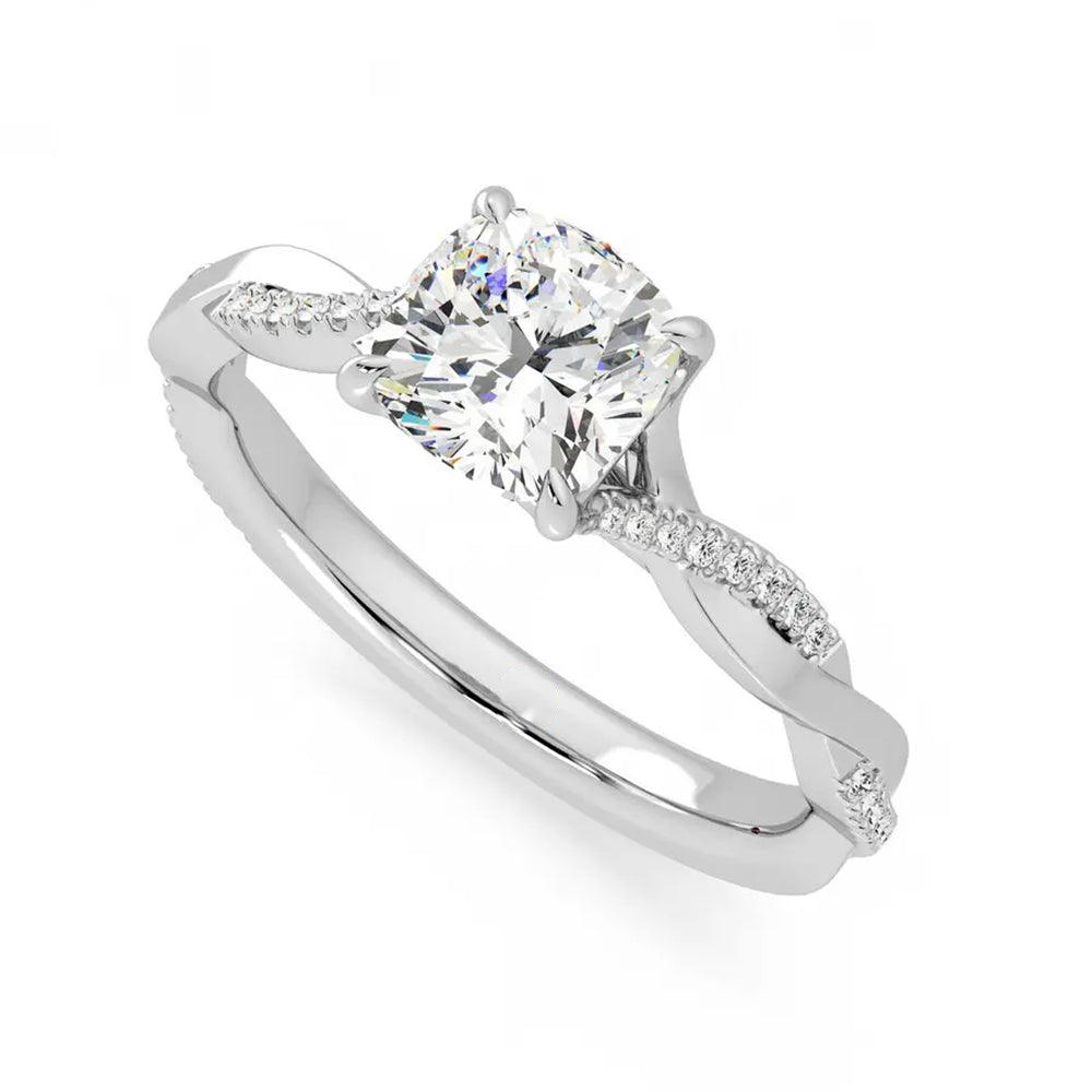 Cushion Cut Moissanite Diamond Twisted Engagement Sterling Silver Ring