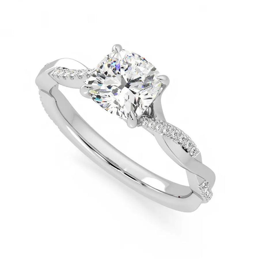 Cushion Cut Moissanite Diamond Twisted Engagement Sterling Silver Ring
