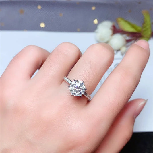 Round Cut Moissanite Diamond Engagement Sterling Silver Ring