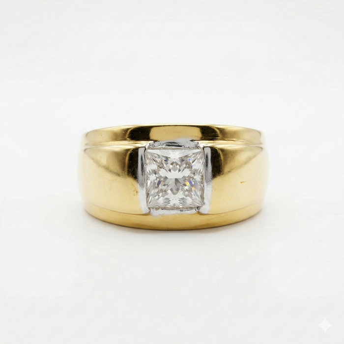Princess Cut Lab Grown Diamond Men's 14K Yellow Gold Ring