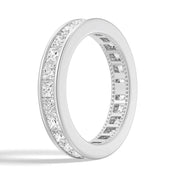 Channel Princess Cut Moissanite Diamond Eternity Band Sterling Silver Ring