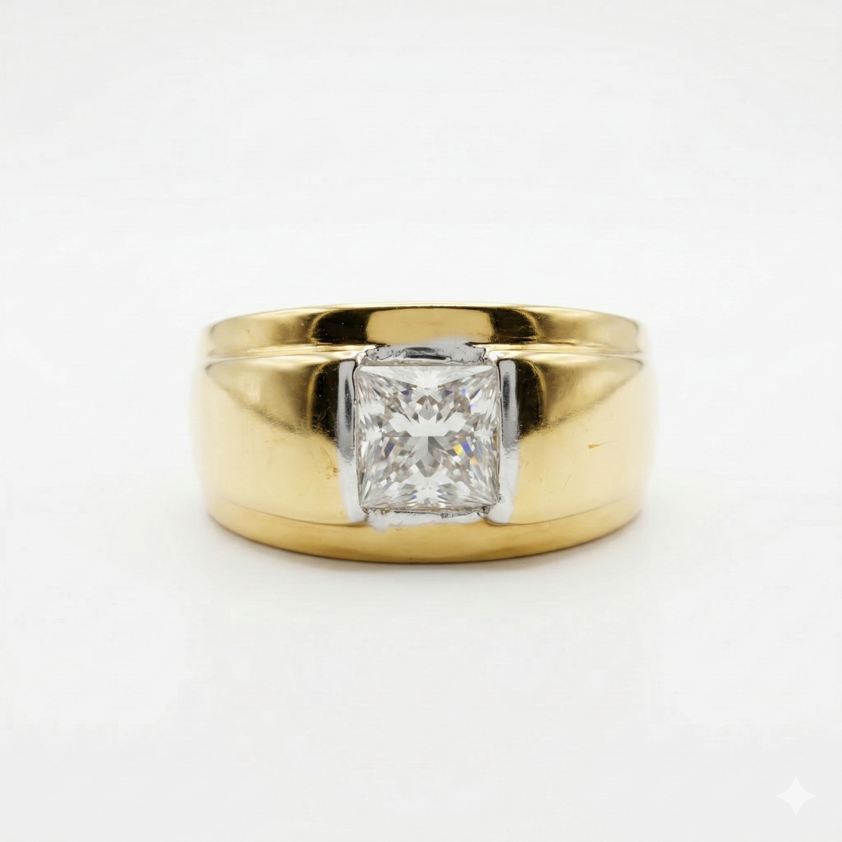 Princess Cut Moissanite Diamond Men's 14K Gold Ring