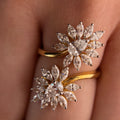 Double Flower Moissanite Diamond Sterling Silver Engagement Ring