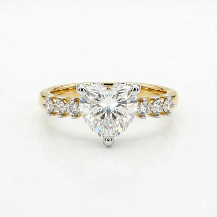 Heart Cut Moissanite Diamond 7 Stone Engagement 9K Gold Ring