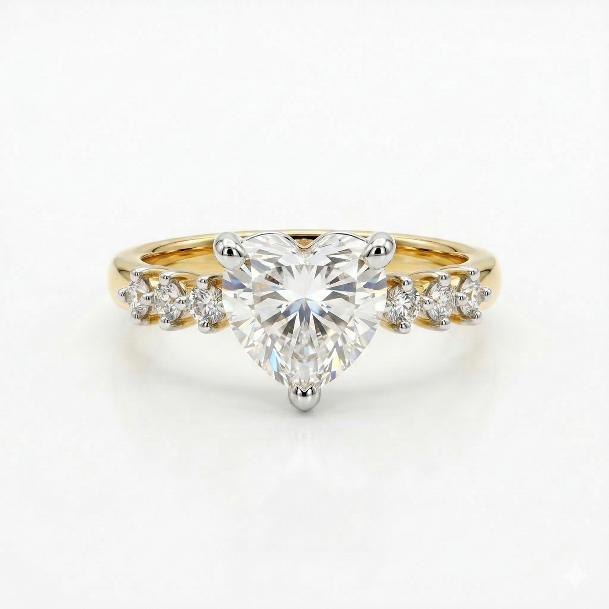 Heart Cut Moissanite Diamond 7 Stone Engagement 18K Gold Ring
