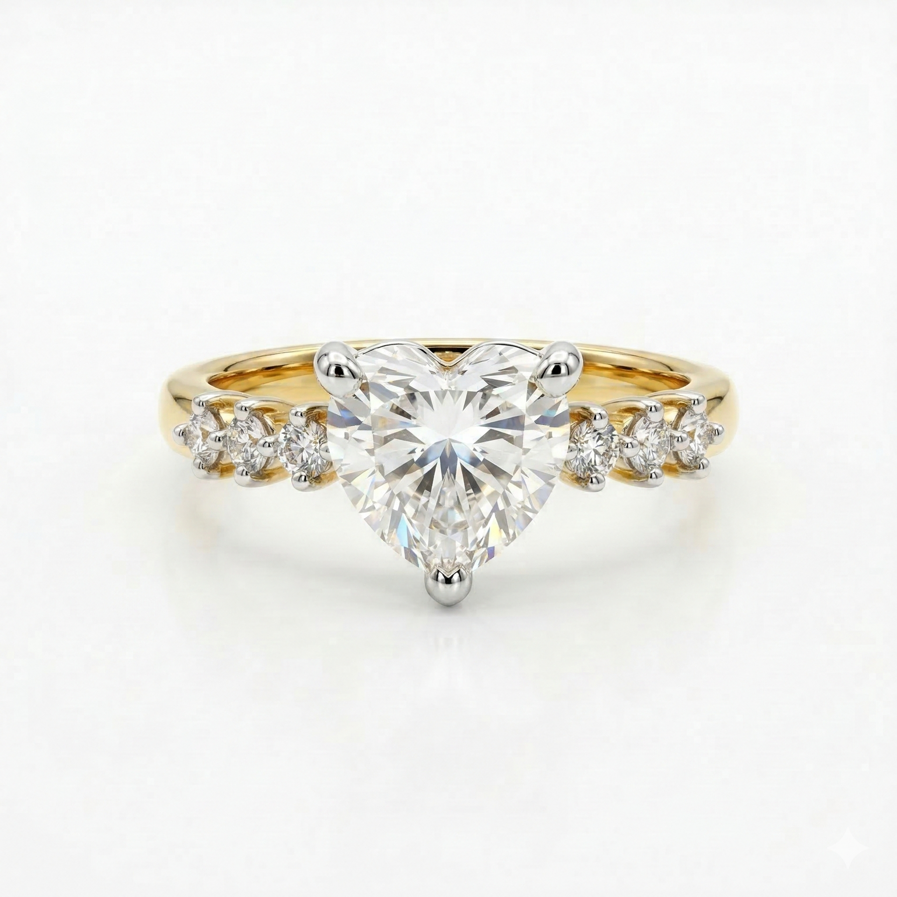 Heart Cut Lab Grown Diamond 5 Stone Engagement 9K Gold Ring