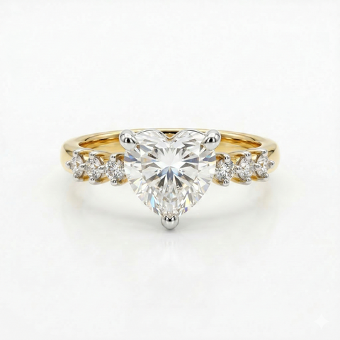 Heart Cut Lab Grown Diamond 5 Stone Engagement 14K Gold Ring