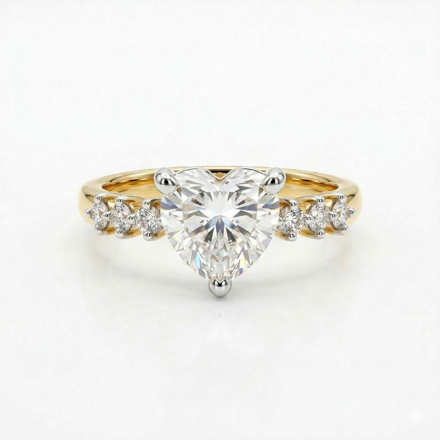 Heart Cut Lab Grown Diamond 5 Stone Engagement 9K Gold Ring