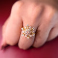 Floral Burst Round Cut Lab Grown Diamond Engagement 14K Gold Ring - View 2