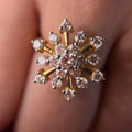 Floral Burst Round Cut Lab Grown Diamond Engagement 14K Gold Ring - View 3