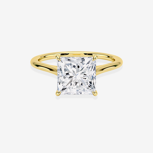 Princess Cut Moissanite Diamond Petite Solitaire Engagement 18k Gold Ring