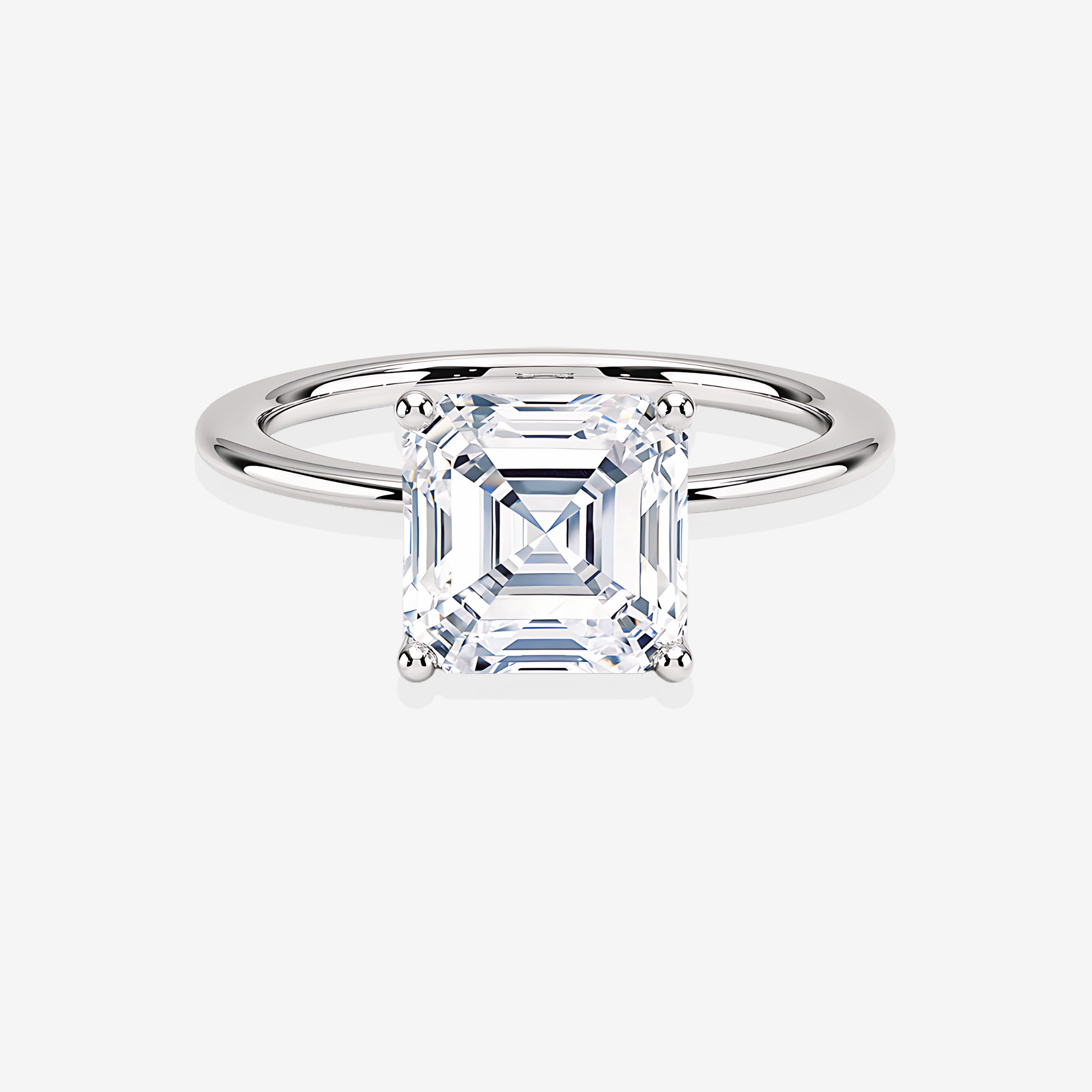 Asscher Cut Moissanite Diamond Classic Solitaire Engagement 18K Gold Ring