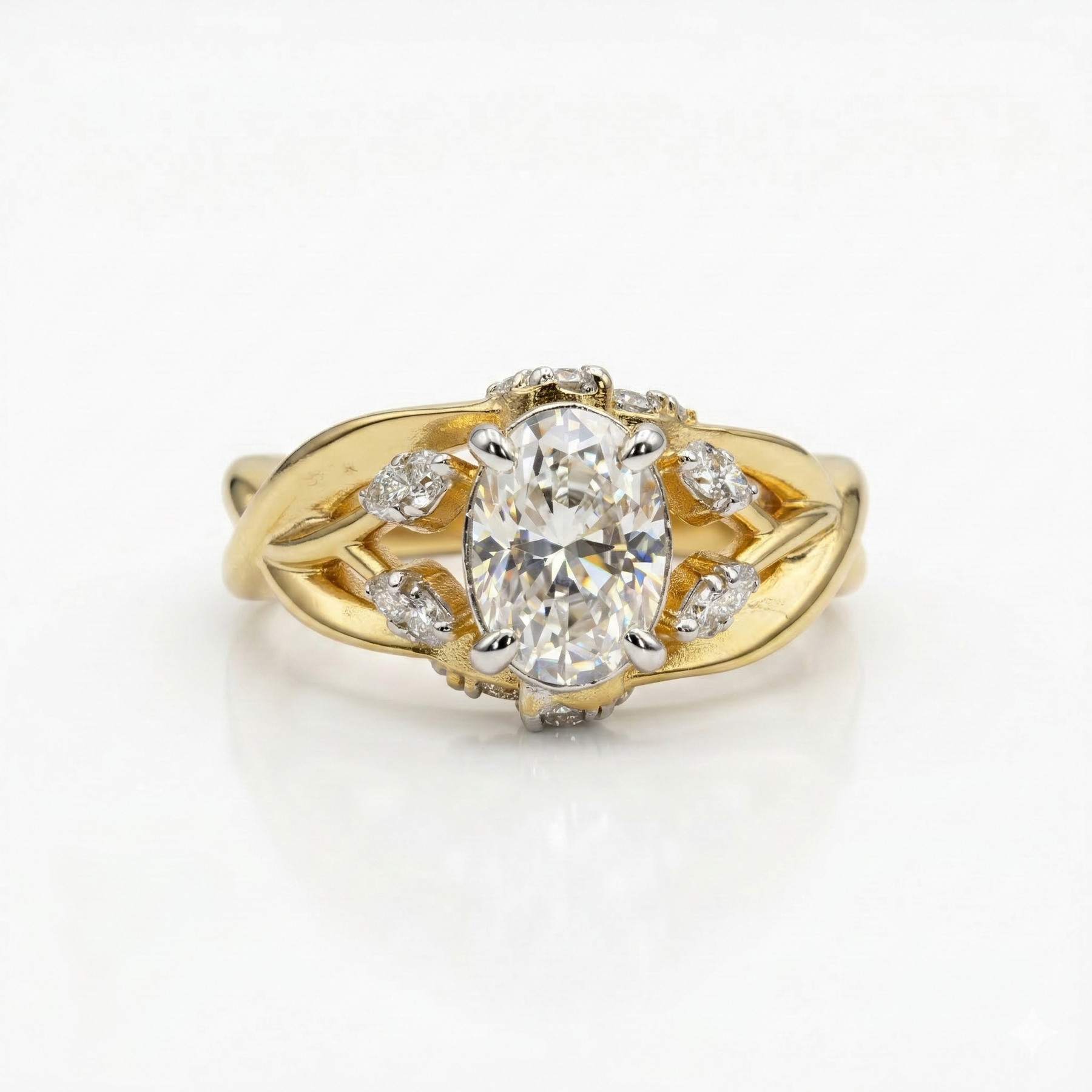 Oval & Round Cut Lab Grown Diamond 14K Gold Engagement Ring